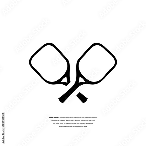 Minimalist vector illustration featuring two crossed paddle racquets, symbolizing active recreational sports and competitive game equipment for various outdoor and indoor activities