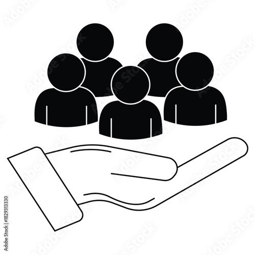 Teamwork icon set in Thin line black color