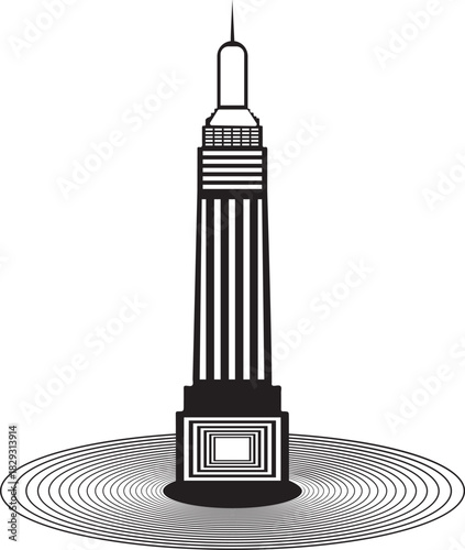 Abstract stylized black and white tower illustration