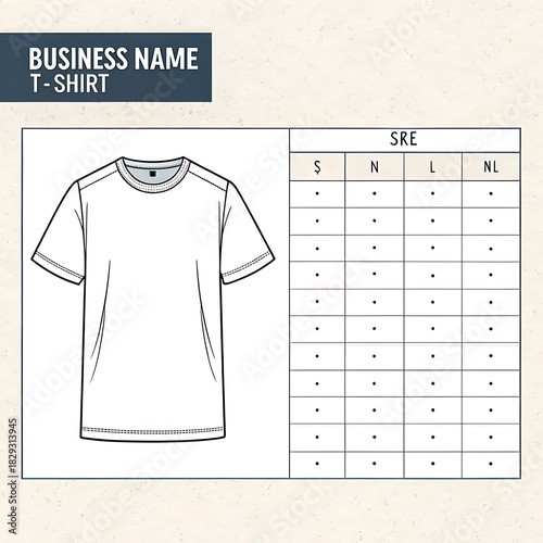 T shirt design template with size chart silhouette