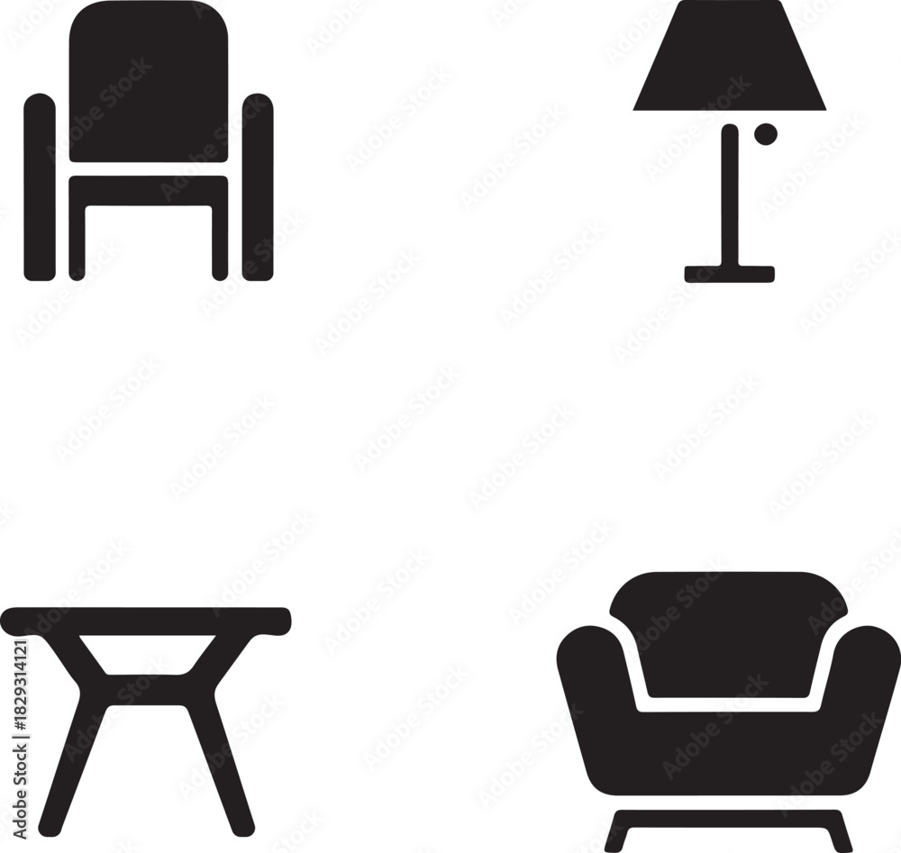 Fototapeta premium Black and white furniture icons collection