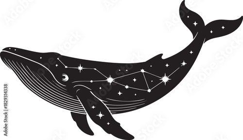 Celestial whale silhouette with constellation design