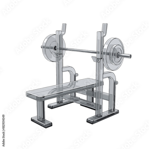 Weightlifting bench press equipment illustration on transparent background