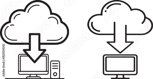 Cloud computing data download icon set