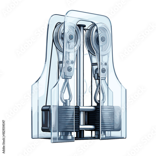 Gym cable crossover machine, weight training equipment on transparent background