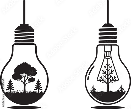 Eco friendly concept of trees inside light bulbs
