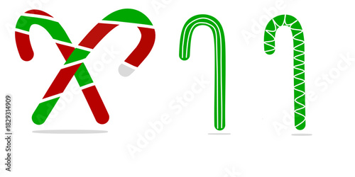 Hand drawn red and white candy cane. Striped candy in celebration of Christmas.