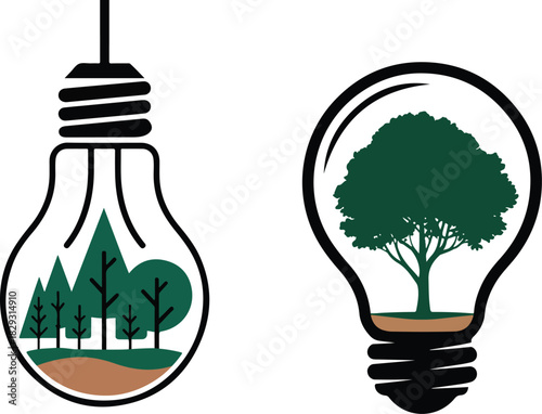 Environmental conservation trees inside lightbulb icons