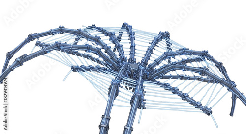Futuristic Blue Abstract Geometric Spider Web Structure