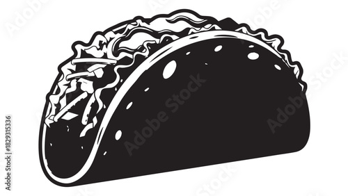 Simple Illustrated Taco Icon Representing Classic Mexican Street Food Theme.