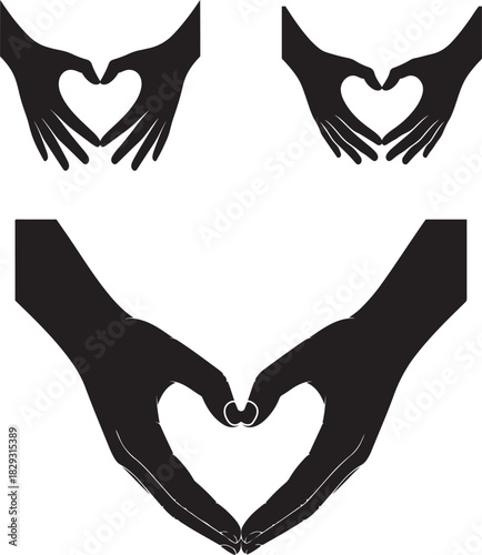 Hands forming hearts silhouette vector illustration
