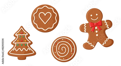 Holiday Gingerbread Cookie Set Isolated on White Background Festive Christmas Treat Illustrations