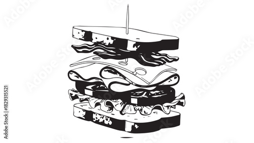 Stylized stacked sushi rolls in black and white, showcasing a modern culinary composition and Japanese cuisine theme.