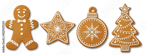 Festive Gingerbread Cookies Christmas Tree Star Ornament and Gingerbread Man