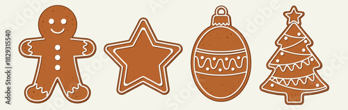 Festive Christmas Gingerbread Cookies Holiday Baking Illustration