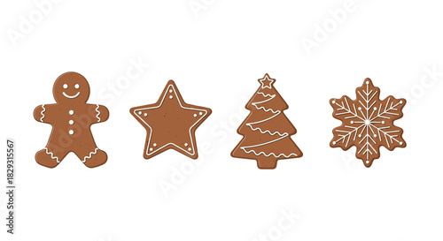 Gingerbread Christmas Cookie Collection on White Background