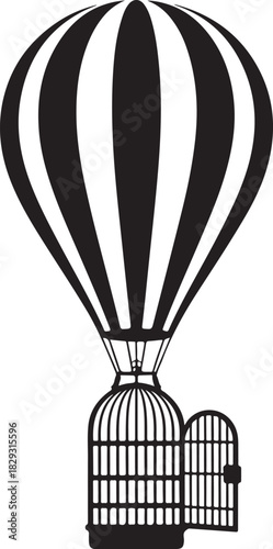 Hot air balloon with birdcage black and white