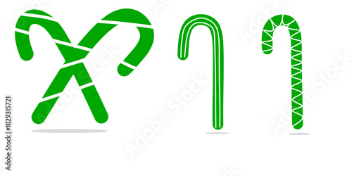 Hand drawn green and white candy cane. Striped candy in celebration of Christmas.