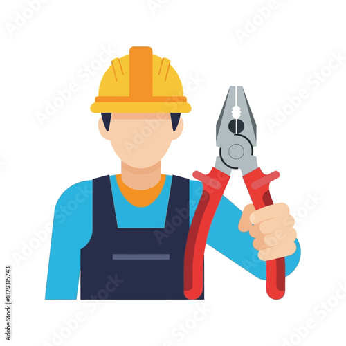 Construction Worker Holding Pliers Vector Graphic Illustration