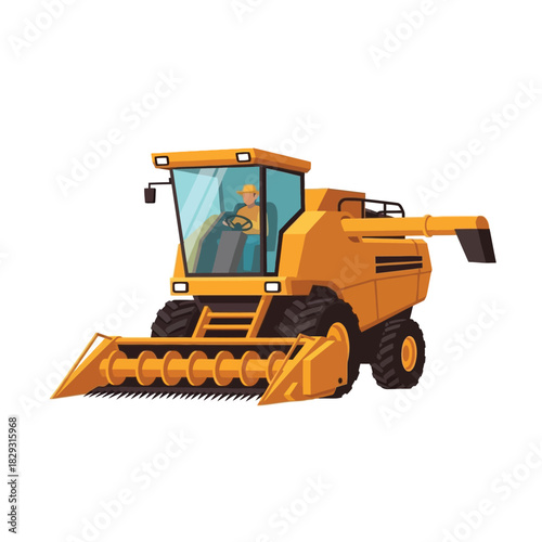 Harvest Season Detailed Illustration of a Modern Combine Harvester