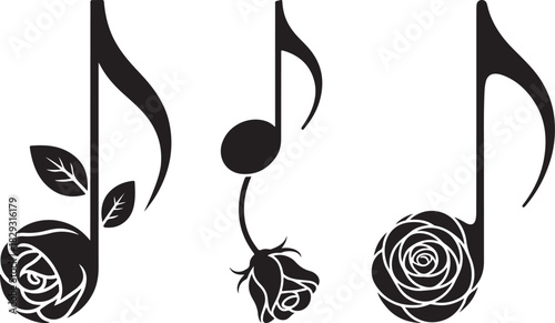 Musical notes adorned with elegant rose flower designs