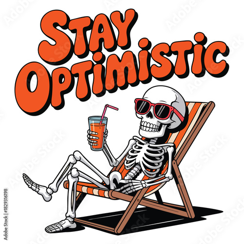 Skeleton relaxing in deck chair wearing sunglasses holding orange drink vector