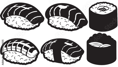 Assorted sushi pieces including nigiri and maki arranged on a white platter.