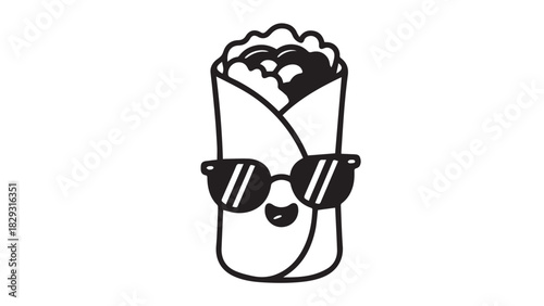 Cool illustrated burrito wearing sunglasses with a confident vibe and playful charm.
