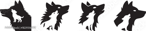 Silhouette artwork of wolves and cubs