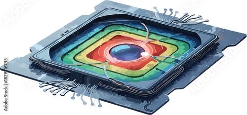 Cutting-edge quantum computing concept with vibrant colors, perfect for illustrating innovative technologies and future possibilities with powerful technology