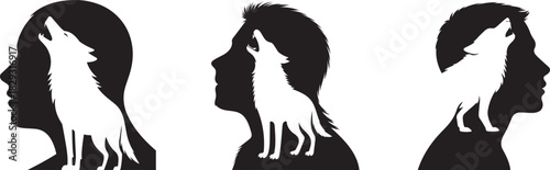 Silhouette of human head with howling wolf inside
