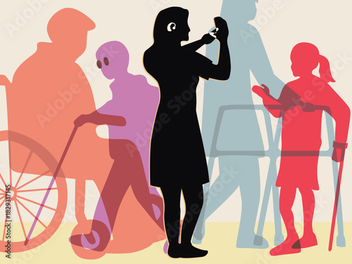Silhouette Group with Various Disabilities