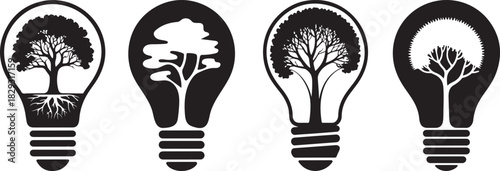 Tree growing inside light bulb icon illustration