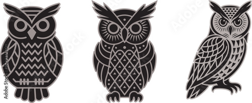 Vector illustrations of black and gray owl designs