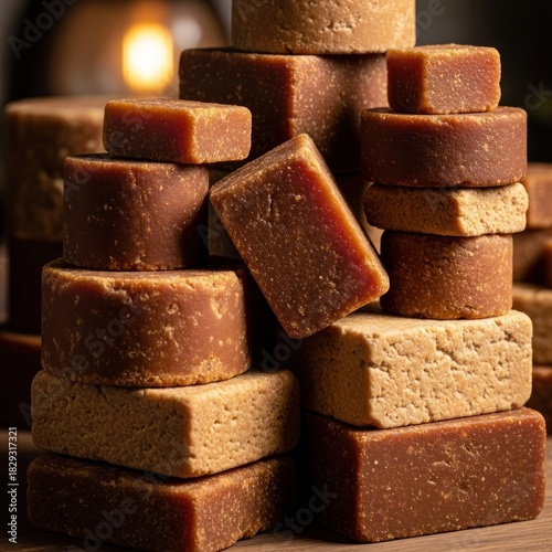 Stacked Brown Sugar Blocks - A Sweet and Rustic Composition.
