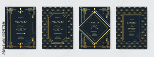 Set of vintage luxury dark background and gold. invitation card Premium design for gala card, grand opening, party invitation, wedding.