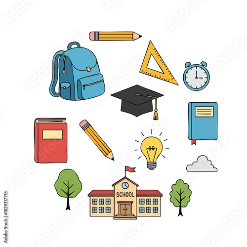 Education School Flatdesign Vector Illustration Set of Learning Study Academic Gear