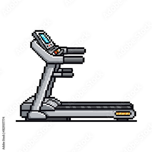 Pixel art treadmill exercise equipment fitness machine on transparent background