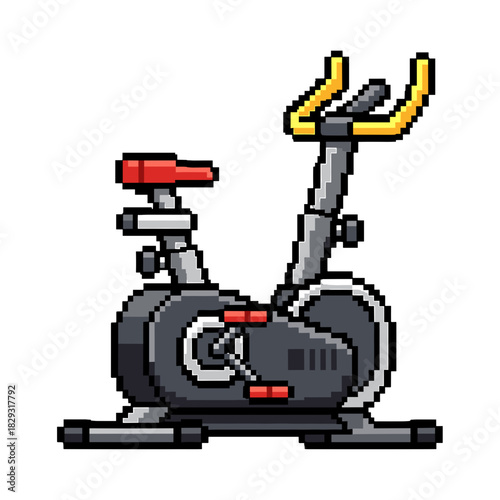 Pixel art stationary bike, cycling workout on transparent background