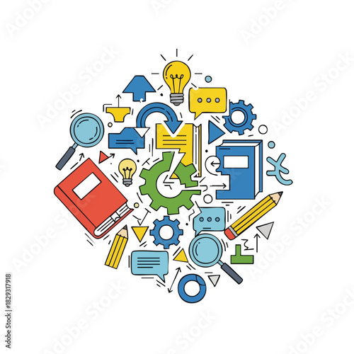 Education Learning Flatdesign Vector Illustration of Knowledge System Process and Creative Ideas