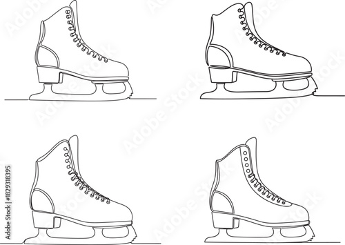 Four hand drawn black and white ice skates on white background