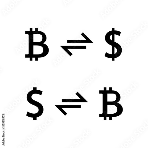 Bitcoin to dollar exchange icon. Money conversion and cryptocurrency transaction symbol