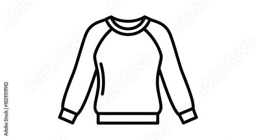 Simple black and white illustration of a casual long sleeve sweatshirt design outline style silhouette