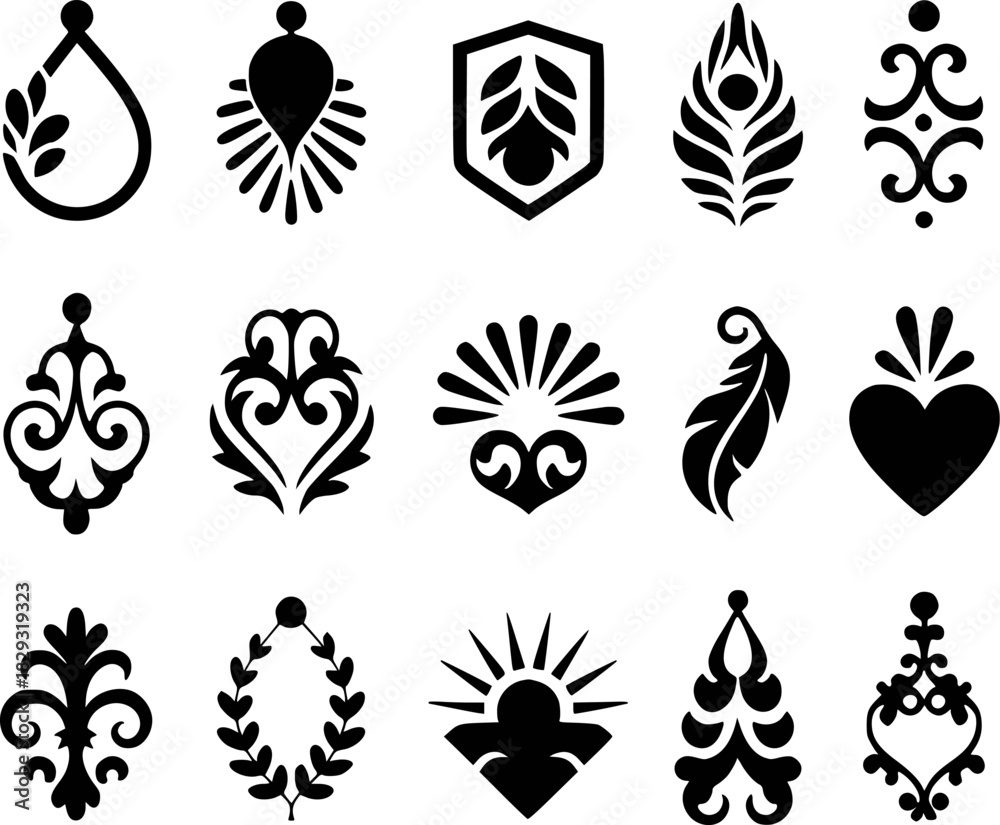 Fototapeta premium Collection of Black Decorative Ornate Embellishments and Symbols