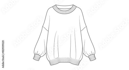 fashion technical illustration of an oversized knit sweater in a minimalist style silhouette