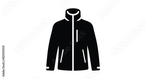 a simple black jacket design with a front zipper and hood a striking silhouette