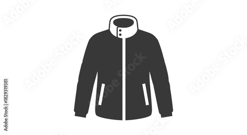 A black jacket with a front zipper and collar presented as a striking silhouette