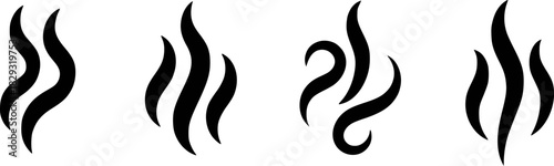 Set of Four Stylized Black Smoke or Steam Swirl Icons on White Background