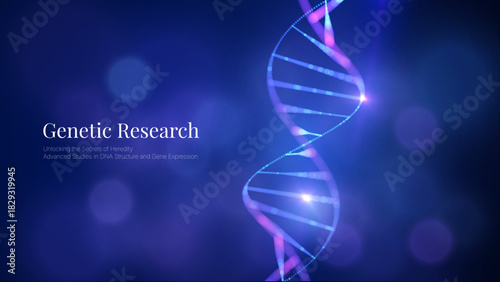 Futuristic DNA strand made of glowing particles. Concept of genetic engineering biotechnology and digital science data. Genomic sequence medical research background. AI tech Innovation vector backdrop