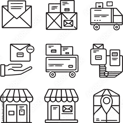  Delivery and mail icons modern logistics line art collection

